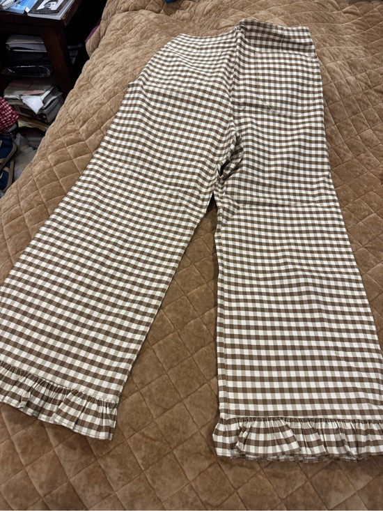 Maeve Pants - Maeve Brown&White Gingham Ruffle-Hem wide leg Pants w/ pockets! Fun&Flattering!